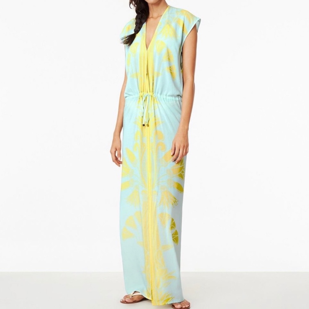 Tory Burch Olympia Long Caftan XS/S Lemon Curd